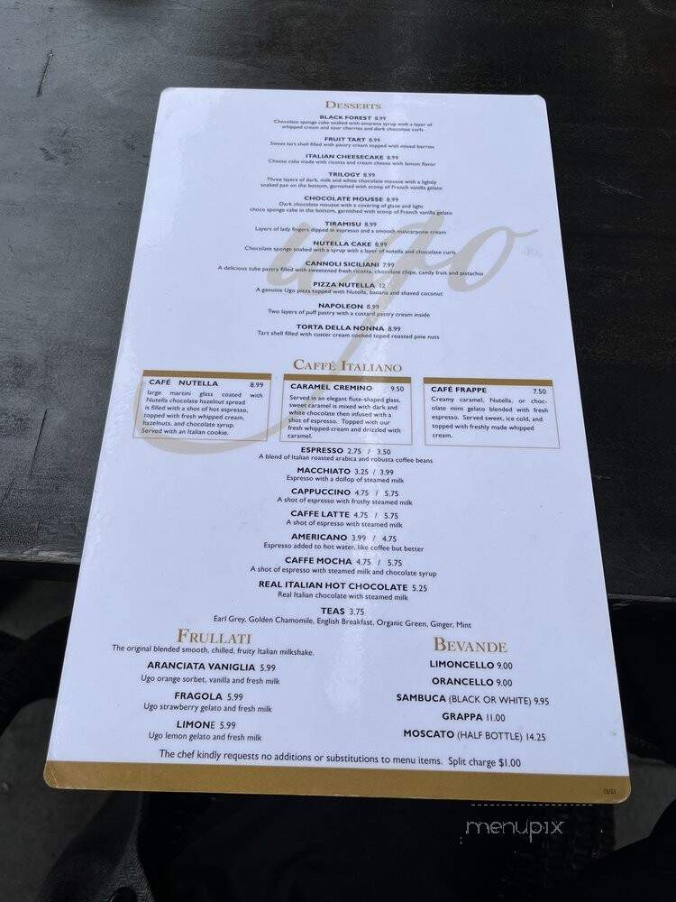 Ugo Italian Cafe - Culver City, CA menu_pic