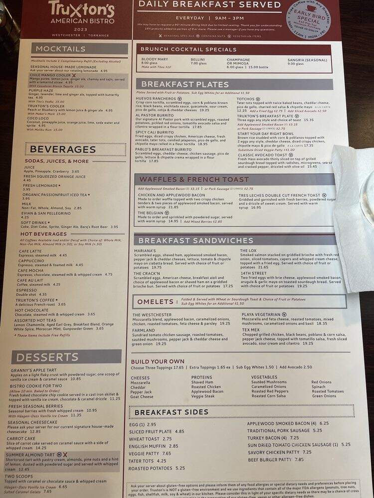 Truxton's American Bistro - Los Angeles, CA menu_pic