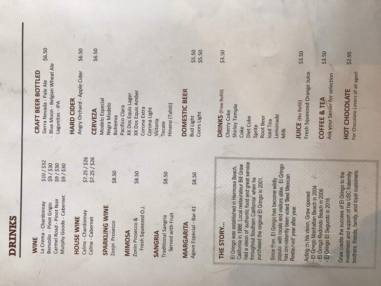 El Gringo Redondo - Redondo Beach, CA menu_pic