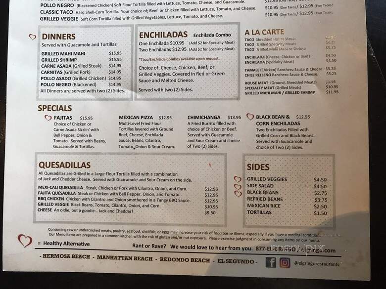 El Gringo Redondo - Redondo Beach, CA menu_pic