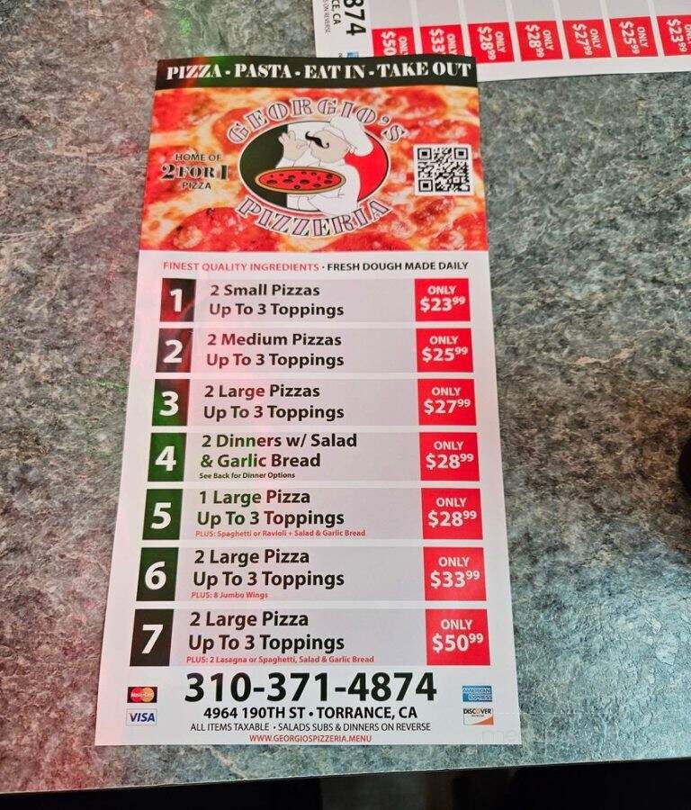 Georgio's Pizza - Torrance, CA menu_pic