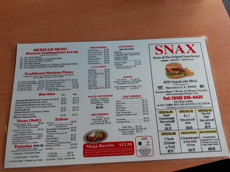 Snax Home-Original Superburger - Torrance, CA menu_pic