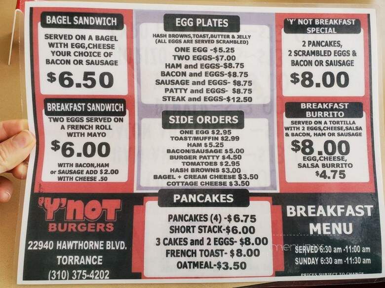 Y-Not Burgers - Torrance, CA menu_pic