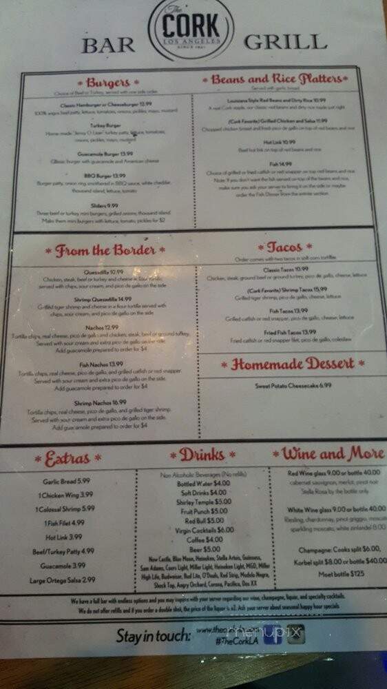 Cork Bar & Grill Restaurant - Los Angeles, CA menu_pic