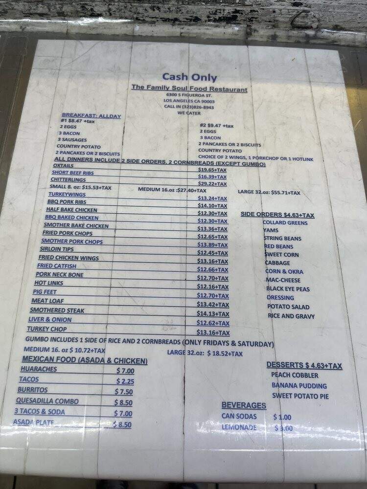 Family Bakery Restaurants - Los Angeles, CA menu_pic