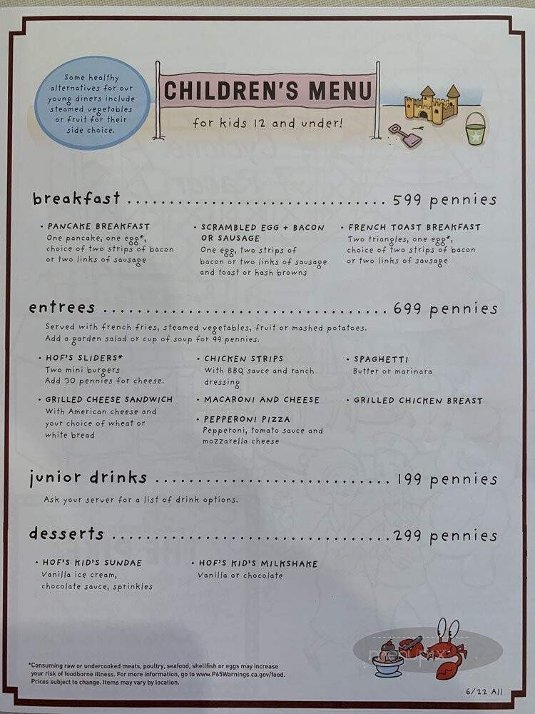 Hof's Hut Restaurants - Torrance, CA menu_pic