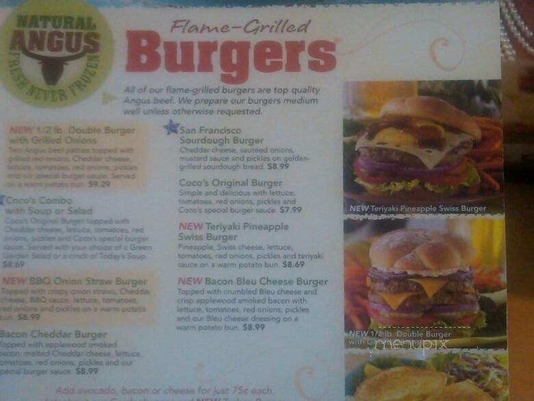 Coco's Bakery Restaurant - Rancho Palos Verdes, CA menu_pic