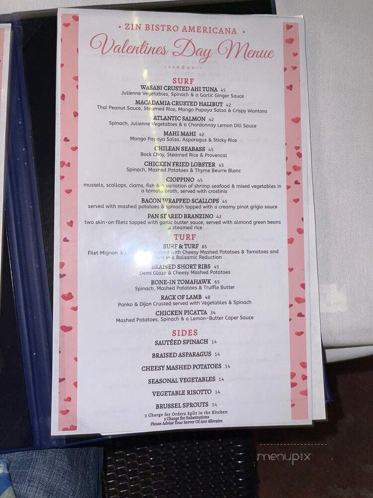 Zin Bistro Americana - Westlake Village, CA menu_pic