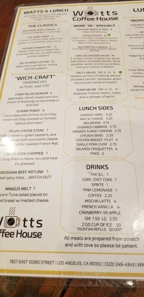 Watts Coffee House - Los Angeles, CA menu_pic