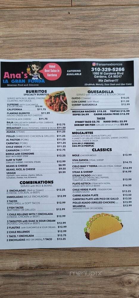 Ana's La Gran Fonda - Gardena, CA menu_pic