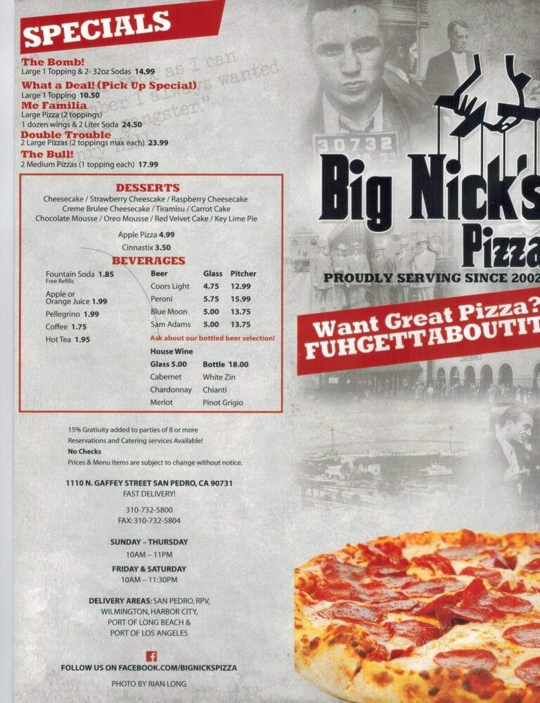 Big Nick's Pizza - San Pedro, CA menu_pic