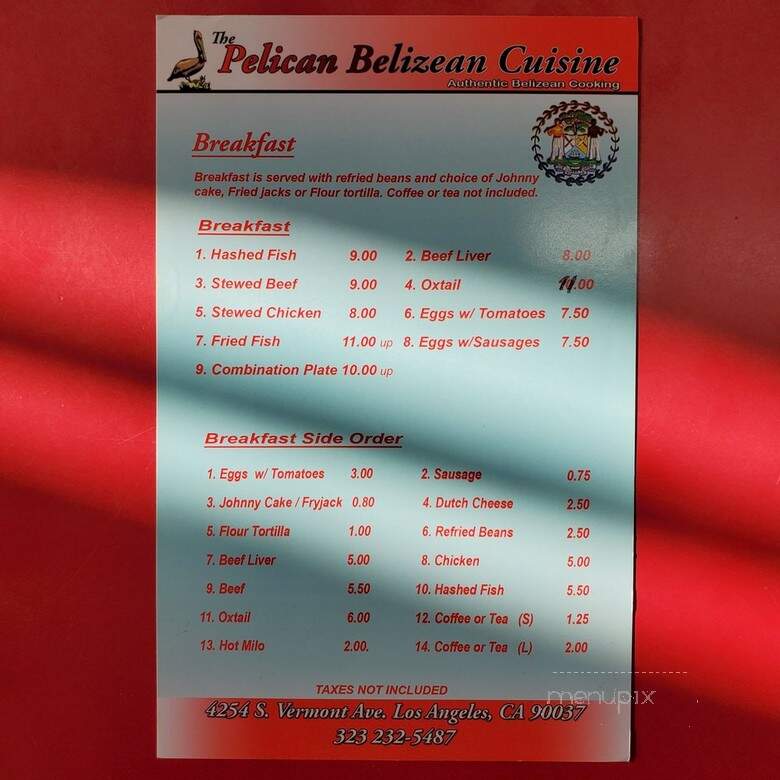 Pelican Belizean Cuisine - Los Angeles, CA menu_pic