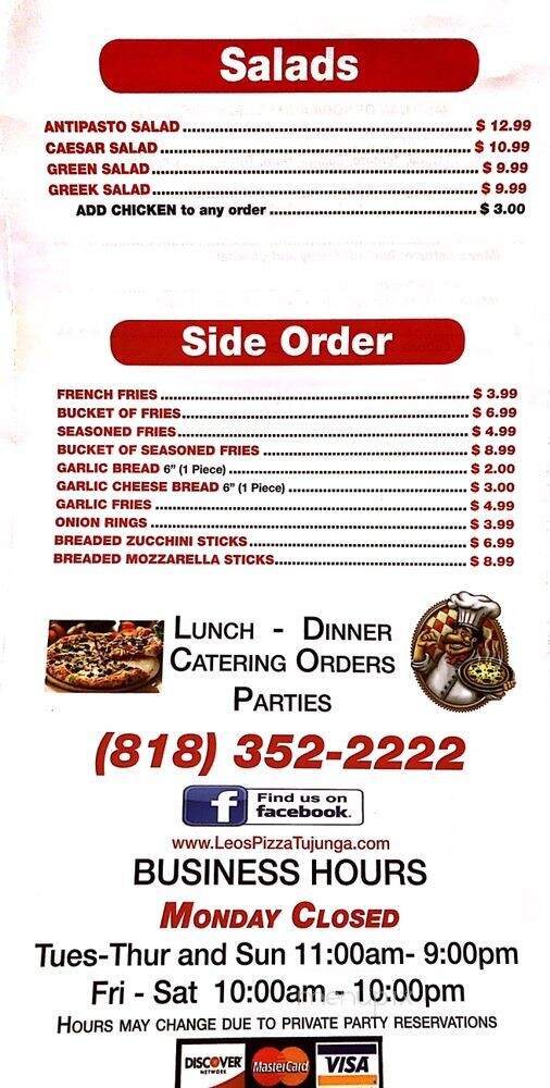 Leo's Pizza - Tujunga, CA menu_pic