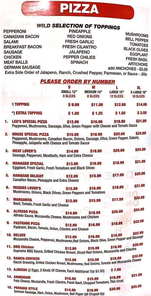Leo's Pizza - Tujunga, CA menu_pic