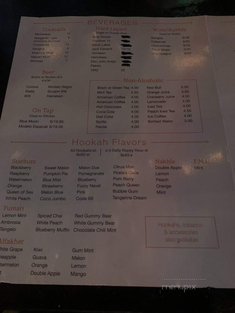 Hookah Lounge - Glendale, CA menu_pic