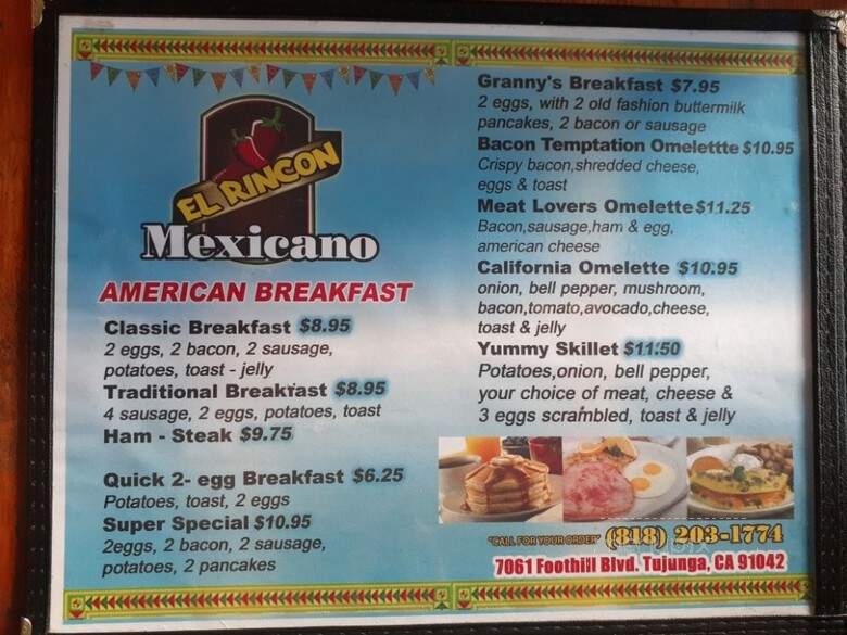 El Rincon Mexicano - Tujunga, CA menu_pic