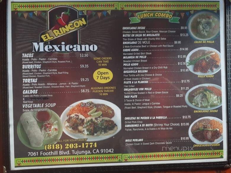 El Rincon Mexicano - Tujunga, CA menu_pic