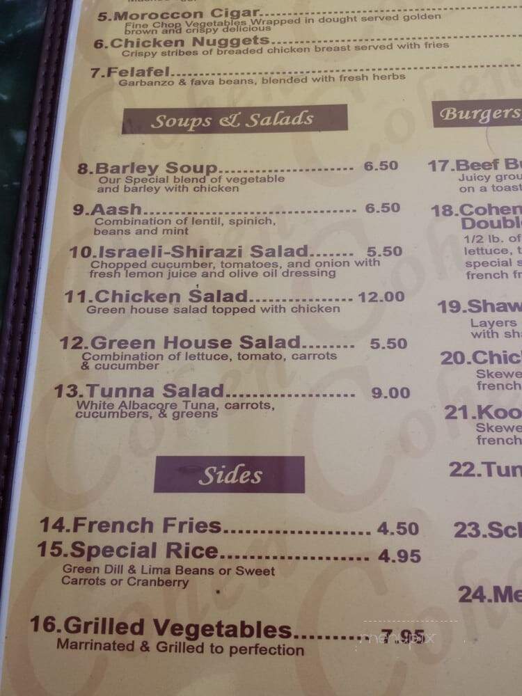 Cohen Restaurant - Los Angeles, CA menu_pic