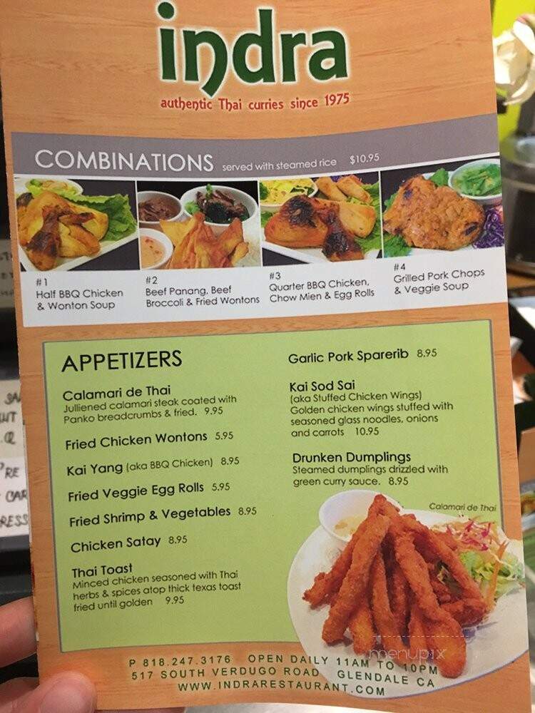 Indra Restaurant - Glendale, CA menu_pic