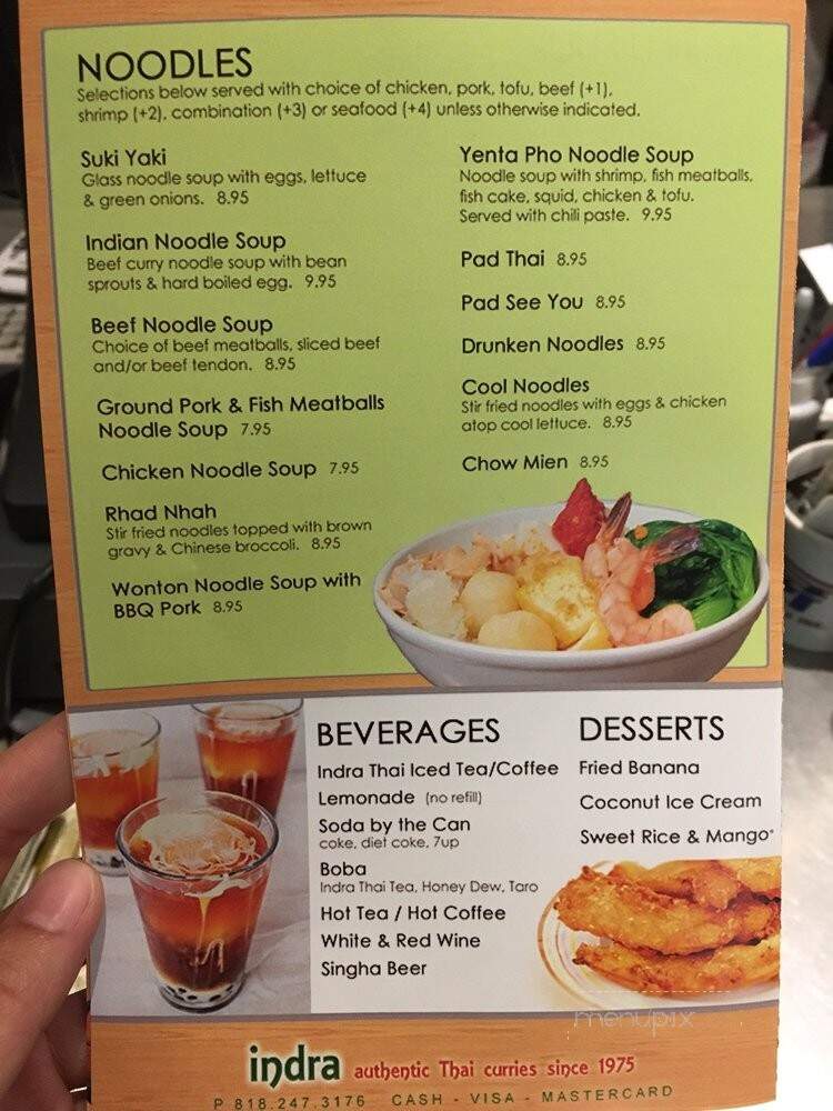 Indra Restaurant - Glendale, CA menu_pic