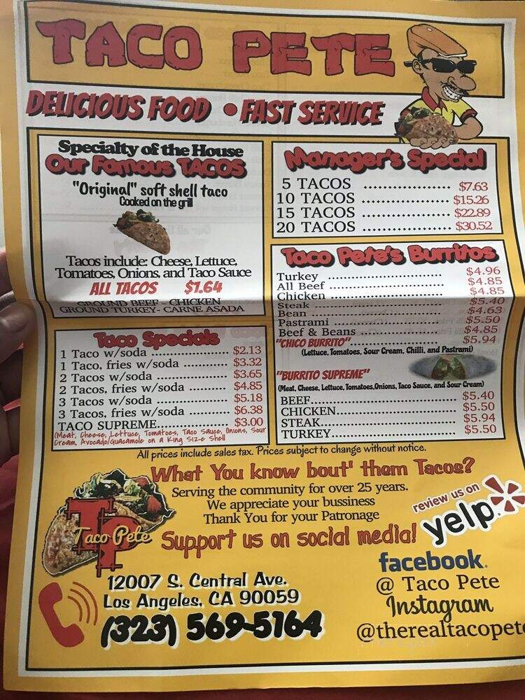 Taco Pete - Los Angeles, CA menu_pic