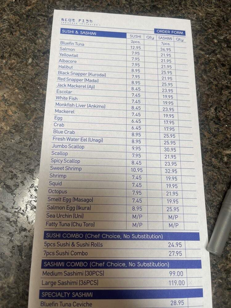 Blue Fish Japanese Restaurant - Montrose, CA menu_pic