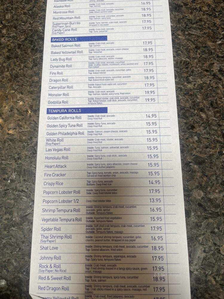 Blue Fish Japanese Restaurant - Montrose, CA menu_pic