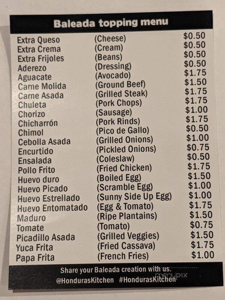 Honduras Kitchen - Long Beach, CA menu_pic