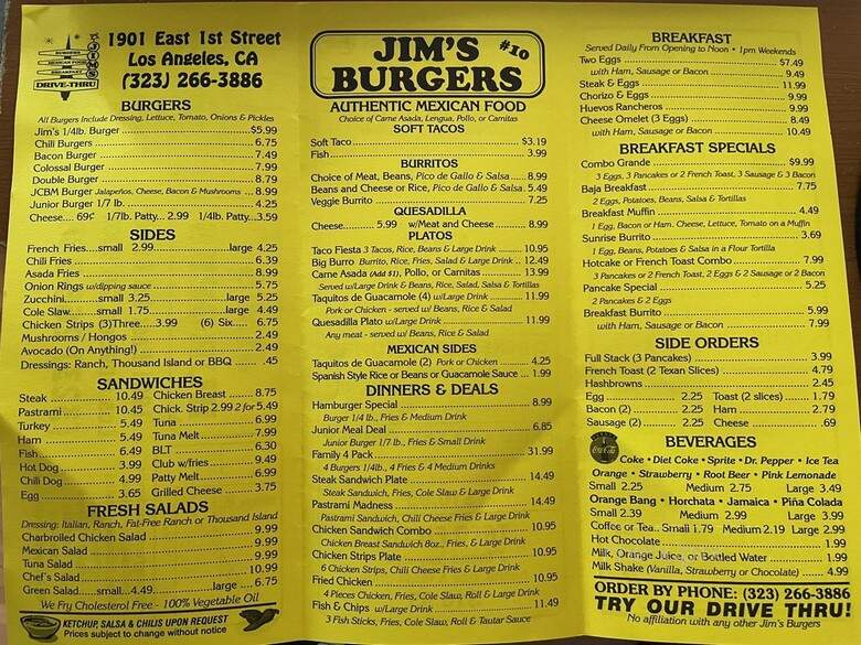 Jim's Burgers - Los Angeles, CA menu_pic