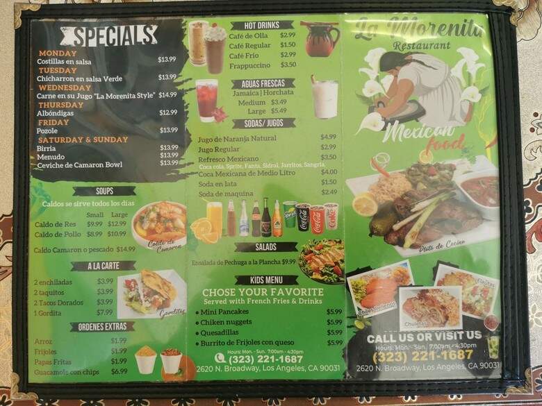 La Morenita Restaurant - Los Angeles, CA menu_pic