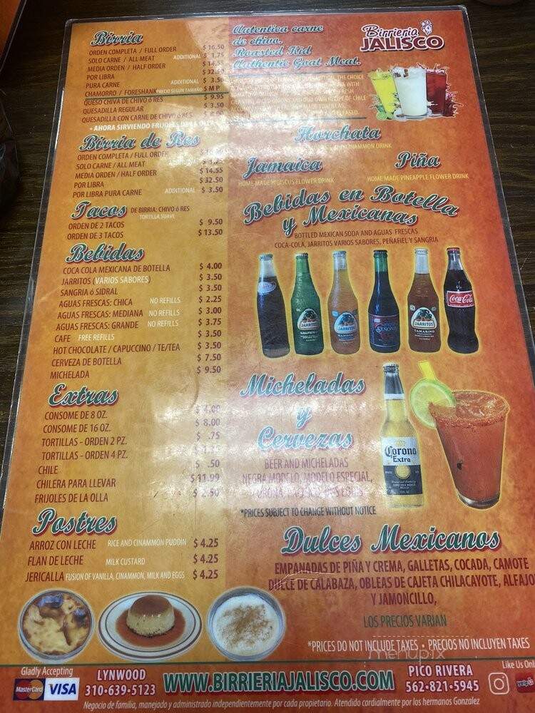 Birrieria Jalisco - Lynwood, CA menu_pic