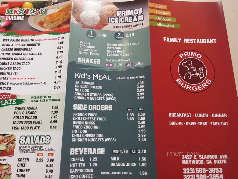 Primo Burgers - Maywood, CA menu_pic