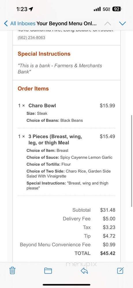 Charo Chicken Lakewood - Lakewood, CA menu_pic