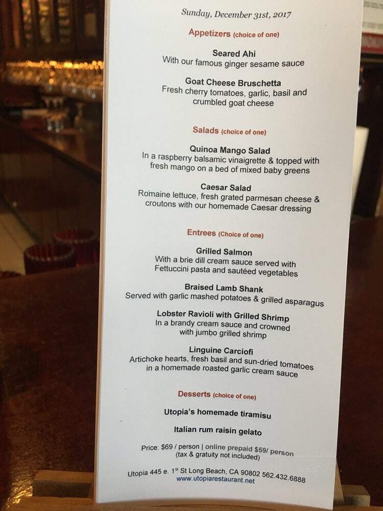 Utopia Good Food & Fine Art - Long Beach, CA menu_pic