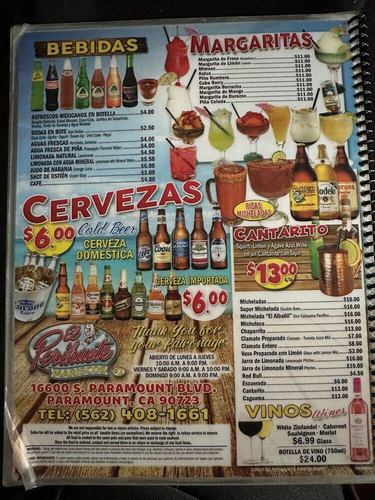 Mariscos El Perihuete - Paramount, CA menu_pic