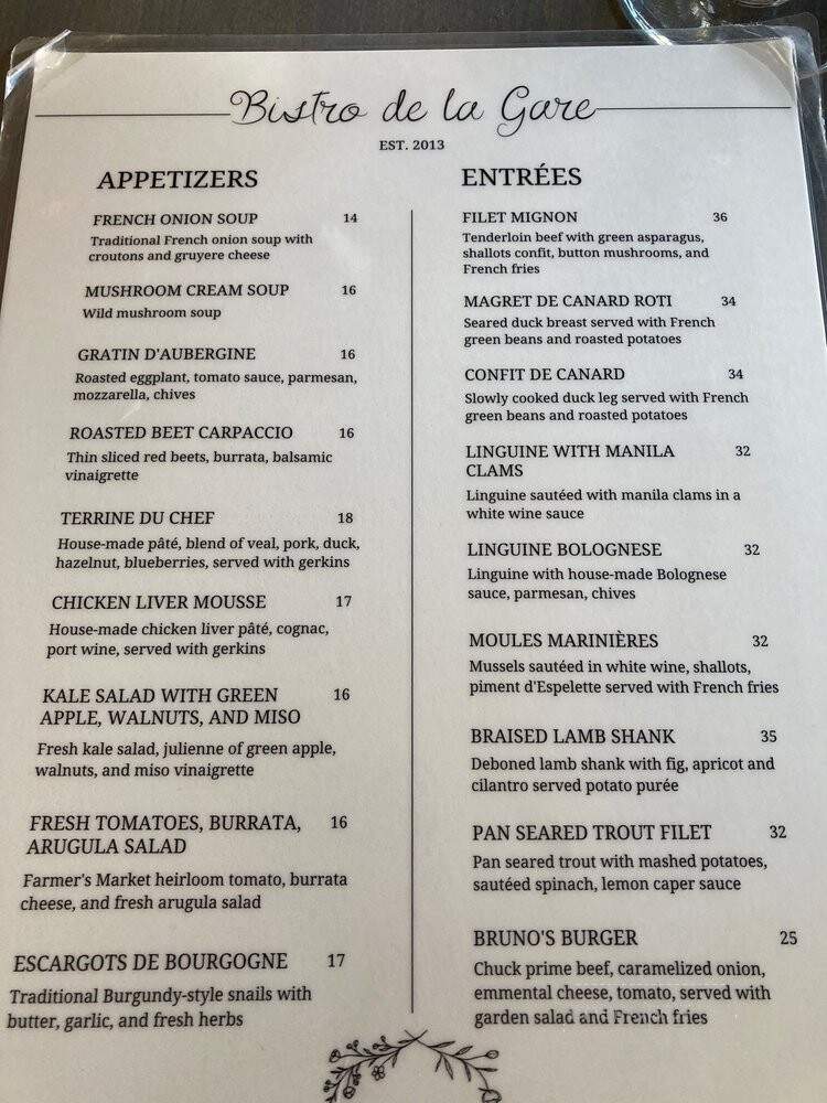 Bistro De La Gare - South Pasadena, CA menu_pic