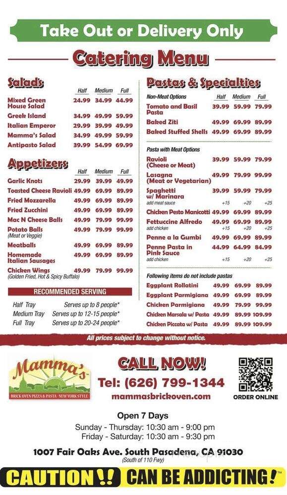 Momma's Brick Oven - South Pasadena, CA menu_pic