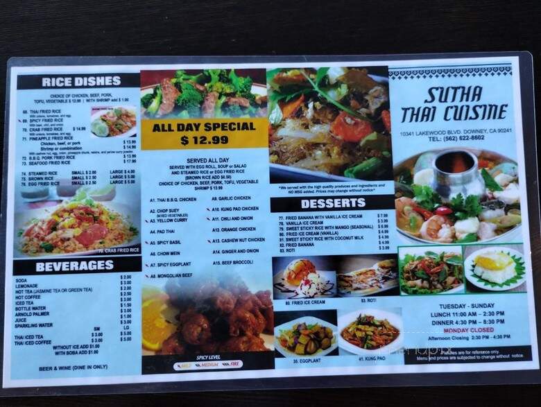 Su Tha Thai Cuisine - Downey, CA menu_pic