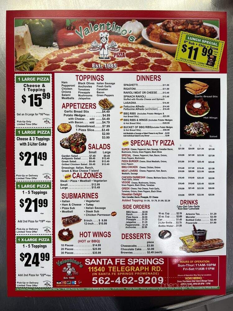 Valentino's - Santa Fe Springs, CA menu_pic