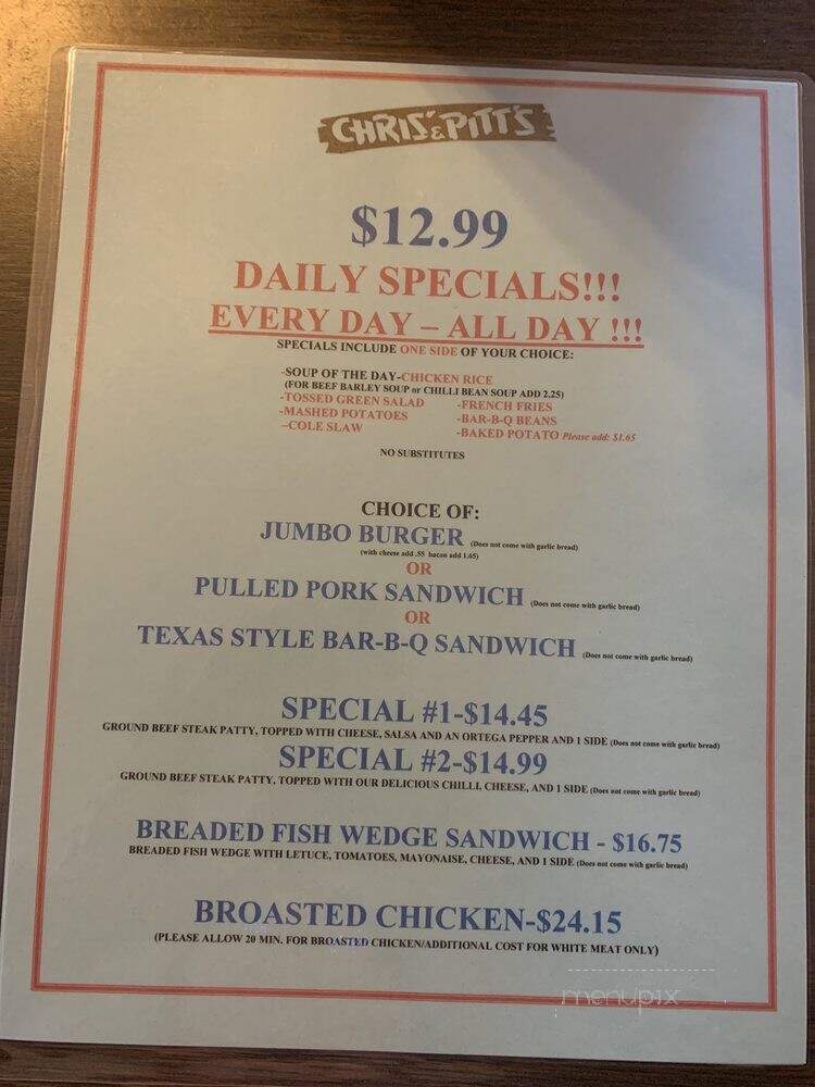 Chris' & Pitt's Restaurants - Downey, CA menu_pic
