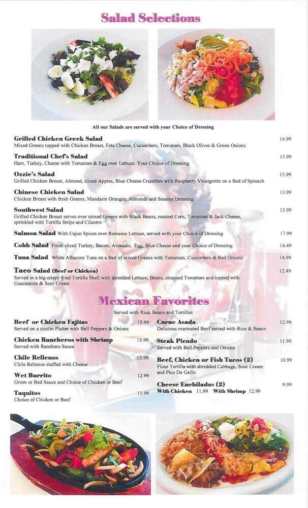 Ozzie's Restaurant & Bar - Los Angeles, CA menu_pic