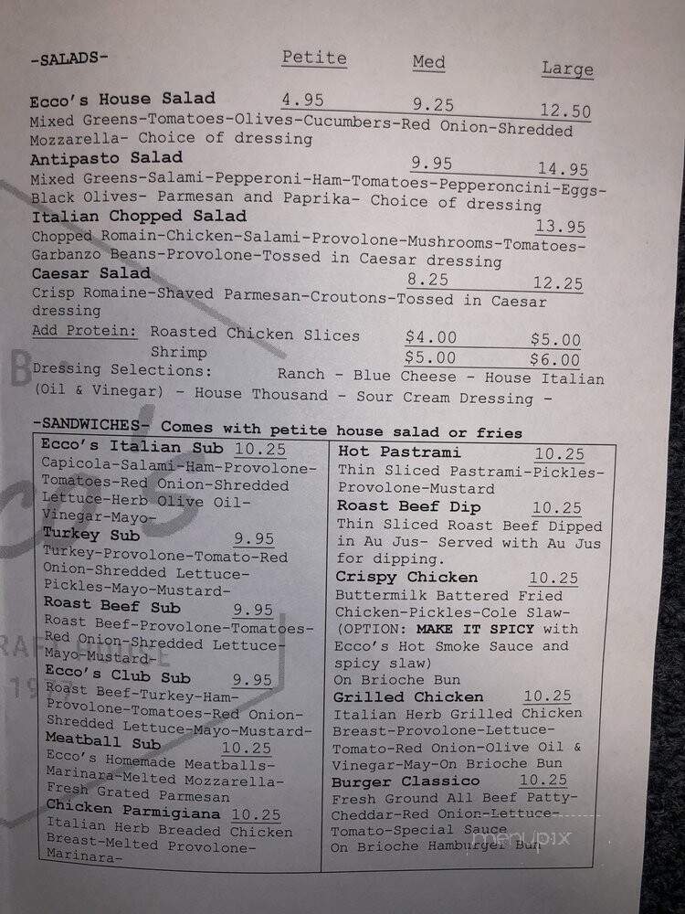 Ecco's Pizza Restaurant - Long Beach, CA menu_pic