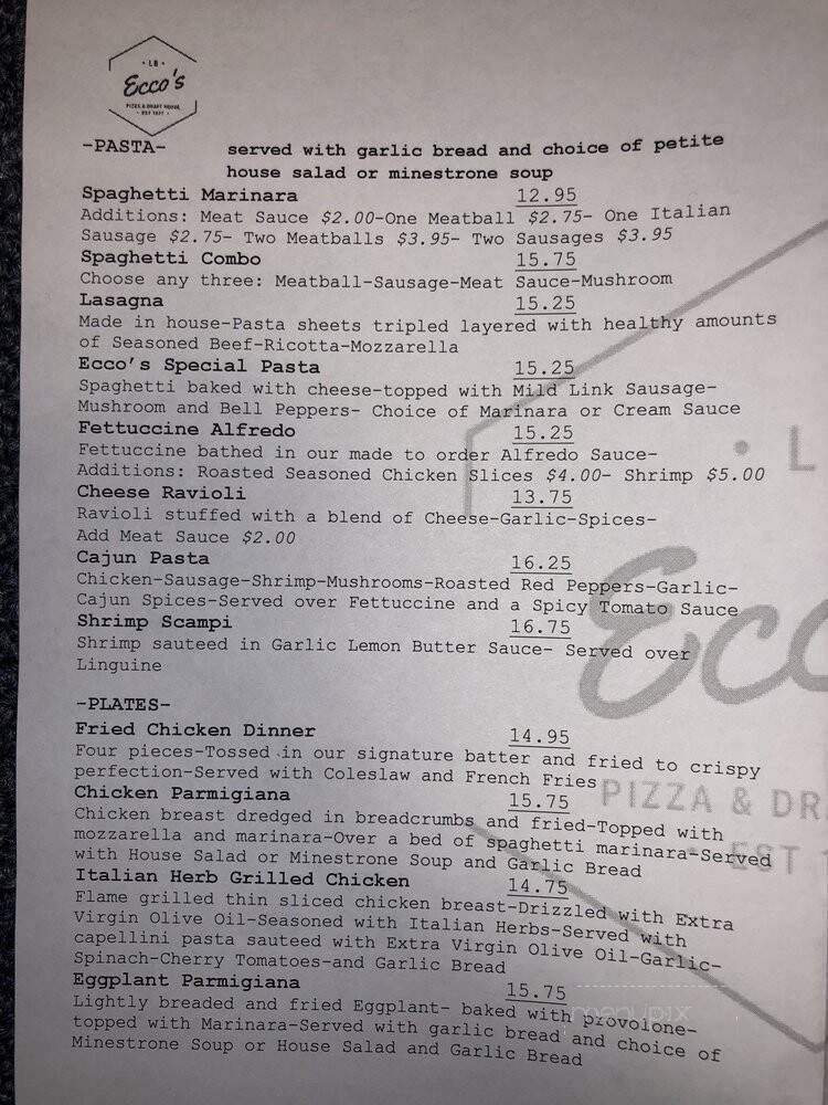 Ecco's Pizza Restaurant - Long Beach, CA menu_pic