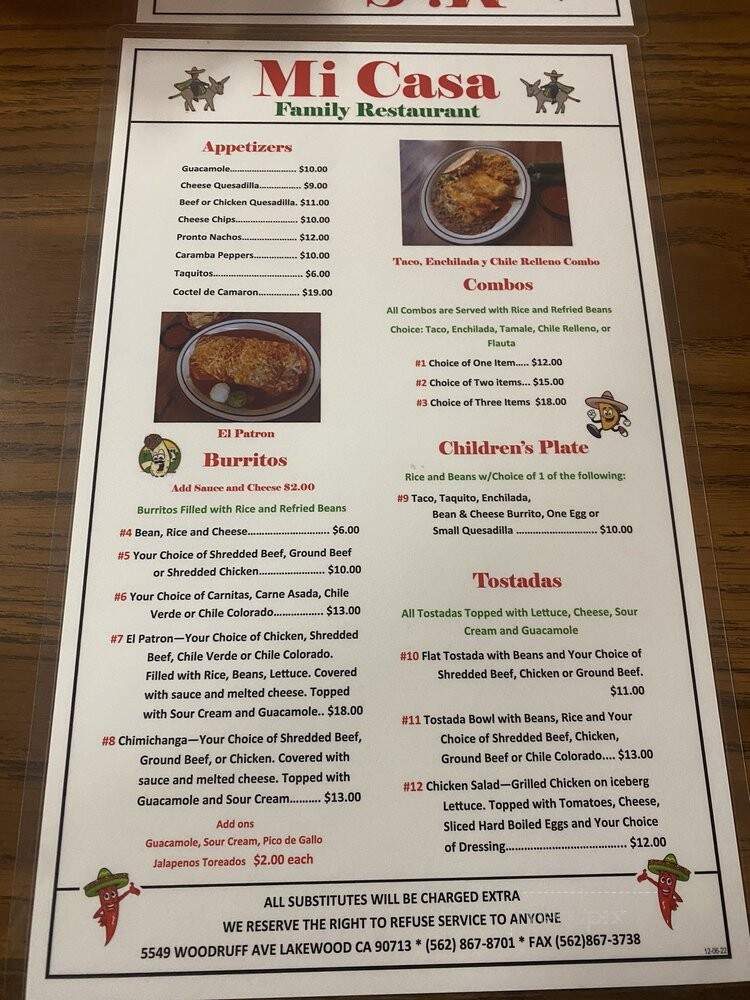 Mi Casa - Lakewood, CA menu_pic