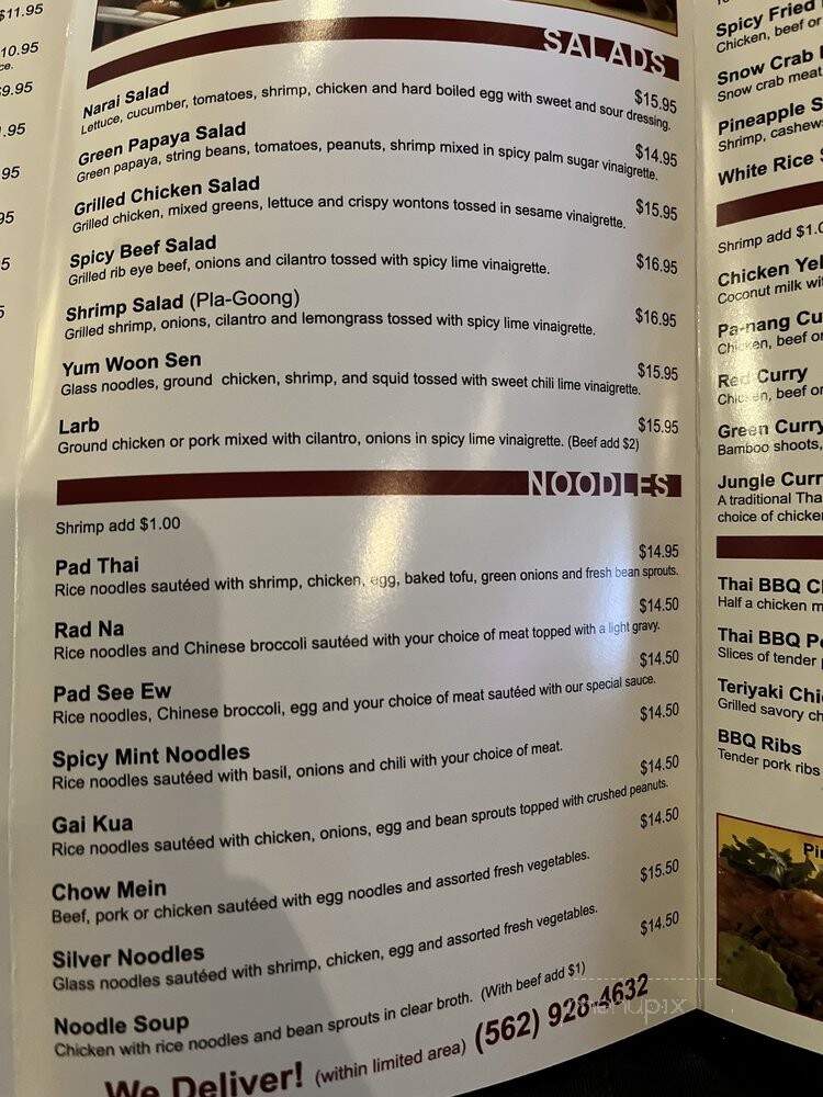 Narai Thai Cuisine - Downey, CA menu_pic