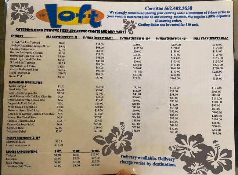 Loft Hawaiian Restaurant - Lakewood, CA menu_pic