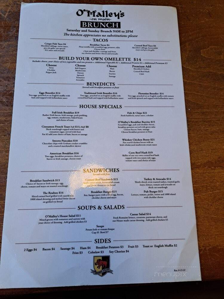 O'Malley's On Main - Seal Beach, CA menu_pic