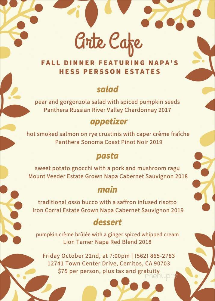 Arte Cafe - Cerritos, CA menu_pic