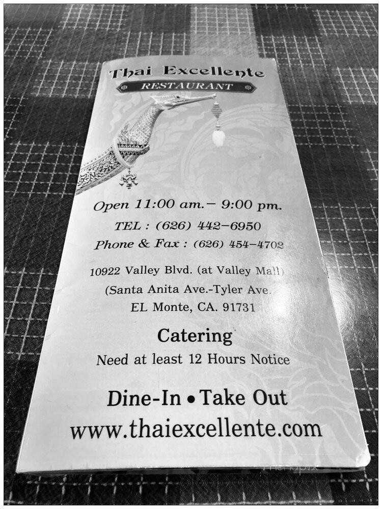 Thai Excellente Restaurant - El Monte, CA menu_pic