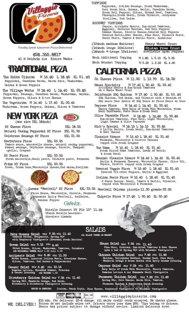 Village Pizzeria - Sierra Madre, CA menu_pic